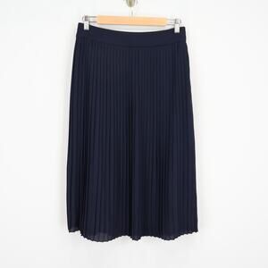 J.Crew Factory Pleated Midi Skirt Navy Blue Size 6 Preppy Chic Modern